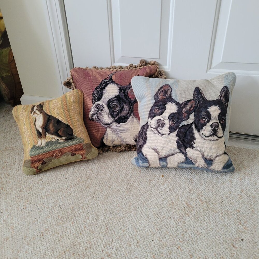 Wonderful Needlepoint Boston Terrier Pillows